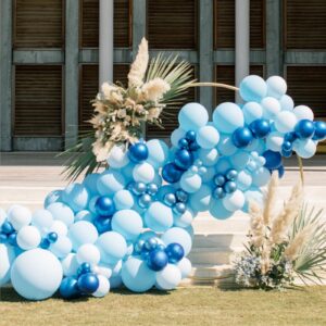 Blue and White Balloons, 50pcs 12 inch Blue White Confetti Balloons Kit, Metallic Chrome Blue Latex Balloons for Birthday, Baby Shower, Graduation Decorations