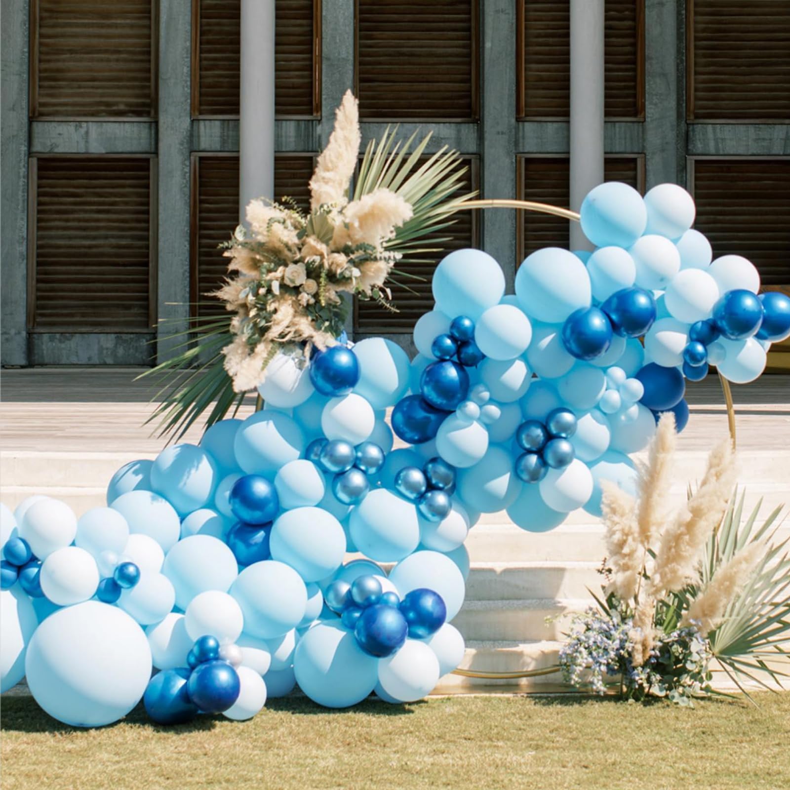 Blue and White Balloons, 50pcs 12 inch Blue White Confetti Balloons Kit, Metallic Chrome Blue Latex Balloons for Birthday, Baby Shower, Graduation Decorations