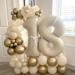 40 Inch Cream White 1 Balloon Numbers, Large Number 1 Balloon Foil Helium Number Balloons, Big 1st Mylar Birthday Balloons for Boys Girls 1st Birthday Party Decorations Anniversary Party Supplies