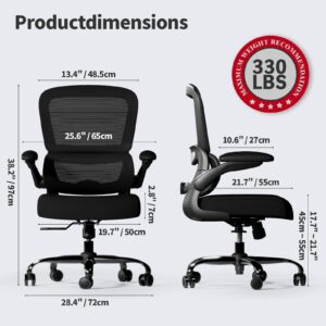 TRALT Office Chair - Ergonomic Desk Chair with Adjustable Lumbar Support, Mesh Computer Chair, Executive Chair for Home Office Comfortable Lumbar Support (Black)