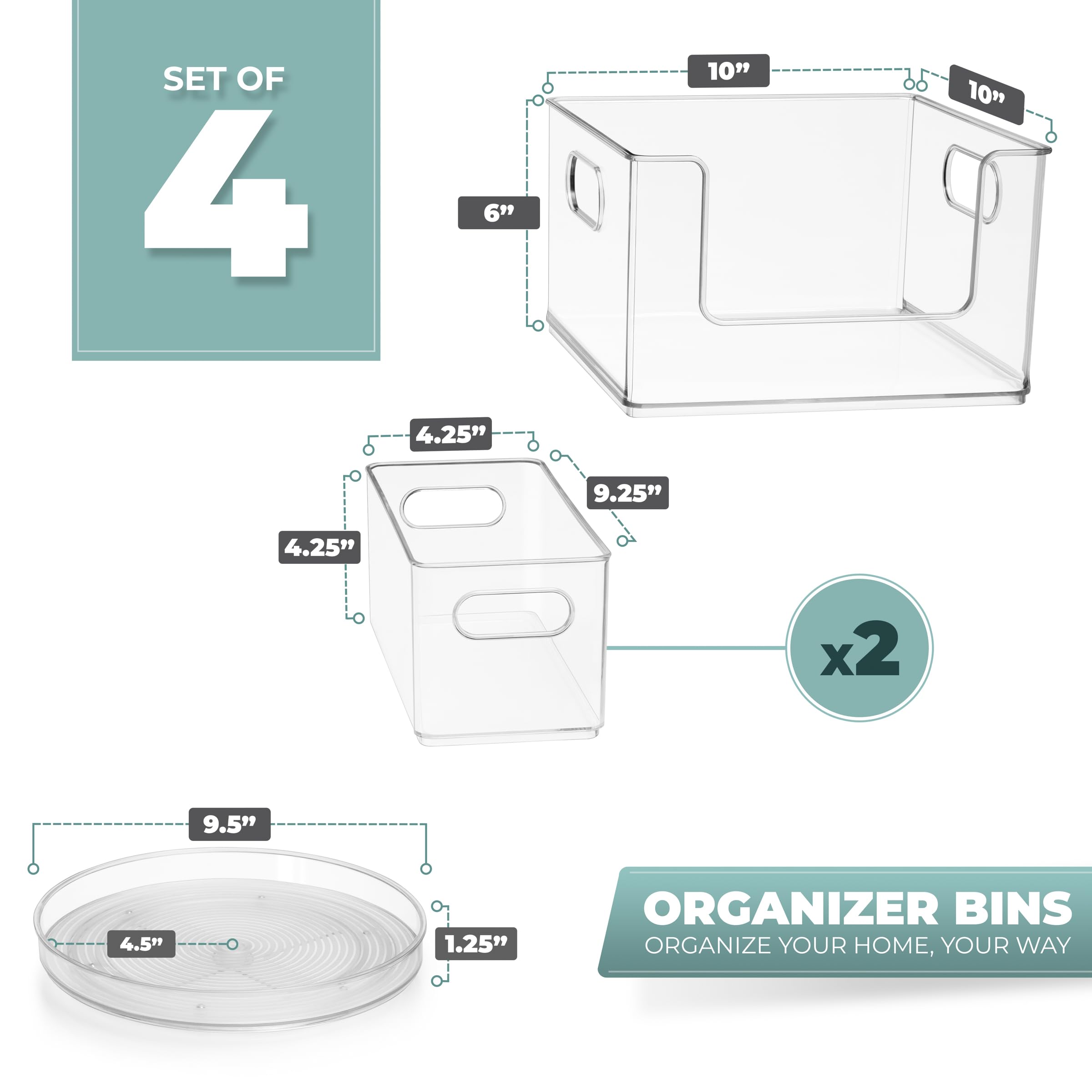 Sorbus Laundry Organizer Set, Large Stackable Bin Open Front, 2 Narrow Stackable Storage Bins, 1 Lazy Susan Organizer, - Clear Organizer Bins for Laundry Organization and Storage (Set of 4)