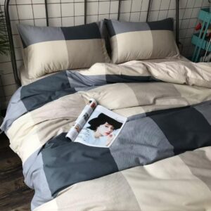 MKXI Plaid Duvet Cover Twin Soft Grid Bedding Set 100% Cotton Plaid Bedding Geometric Comferter Cover with 2 Pillowcases Checkered Pattern Bedding Cover