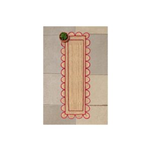 bundela exports scalloped jute area rug, floor farmhouse rug natural braided reversible boho eco large 2x12 ft runner rug (red)