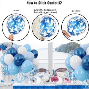 Blue and White Balloons, 50pcs 12 inch Blue White Confetti Balloons Kit, Metallic Chrome Blue Latex Balloons for Birthday, Baby Shower, Graduation Decorations