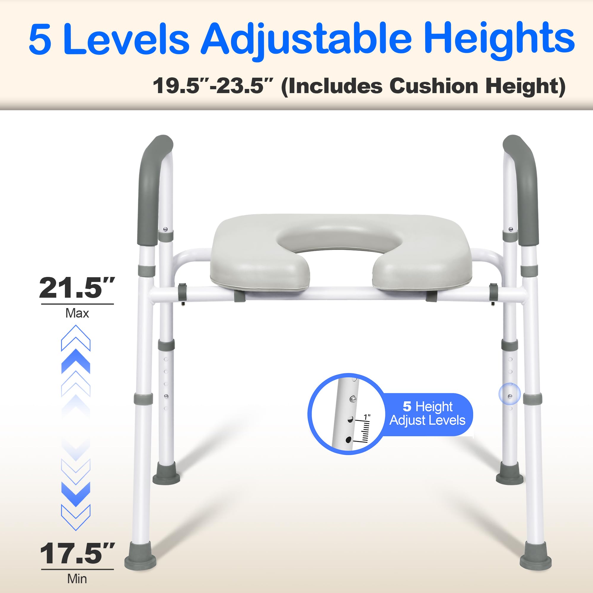 Bogural Raised Toilet Seat with Handles, Height Adjustable Elevated Toilet Seat Riser, 400 lbs Toilet Seat Riser for Seniors, Disabled and Pregnant, Fit Any Toilet