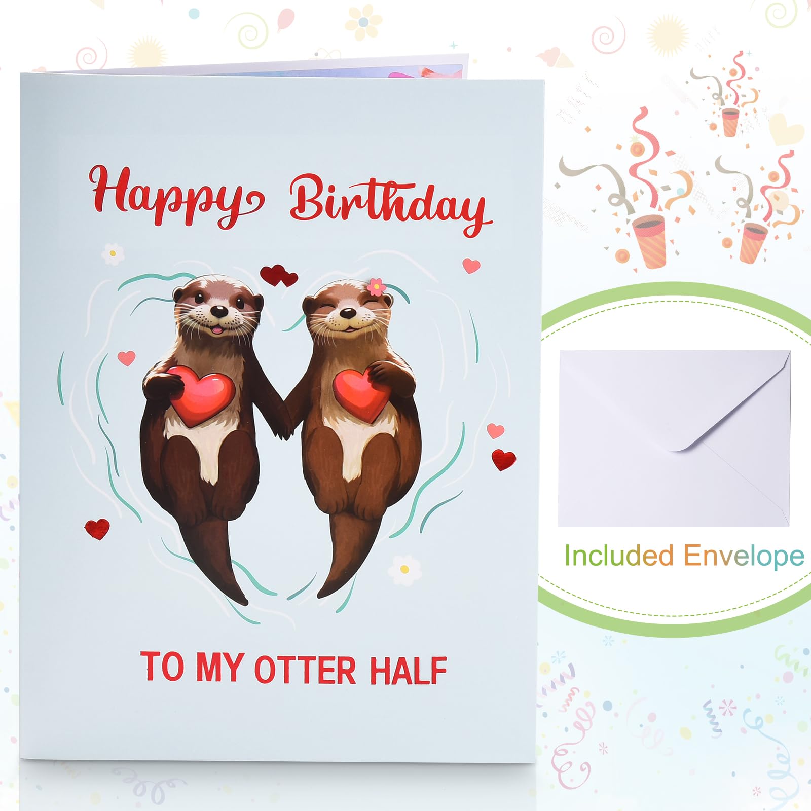 Otter Pop Up Birthday Card for Wife,Husband,Fiance, Funny Romantic Birthday Card for Her - 'Happy Birthday To My Otter Half‘ - Musical 3D Birthday Cards for Boyfriend or Girlfriend-Cute Animal Humor