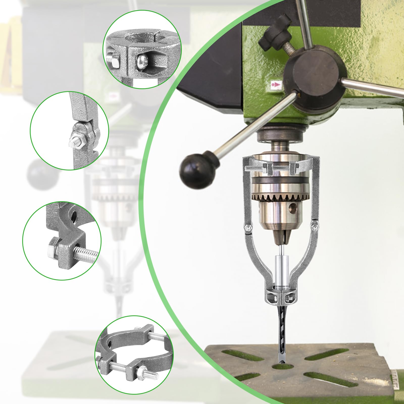 Square Hole Drill Bit Adapter & Screw Reinforced Fixation, Woodworking Square Hole Drill Fixing Bracket Mortising Attachment Accessories for Drill Press Mortise Machine & Tenon Tools