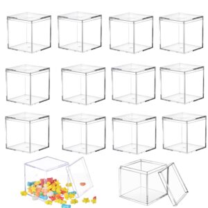 lovplay acrylic box with lid clear 12 pack small acrylic square cube containers plastic storage box 1.77x1.77x1.77inch/45x45x45mm for birthday valentine's day party favor candy pill and tiny jewelry