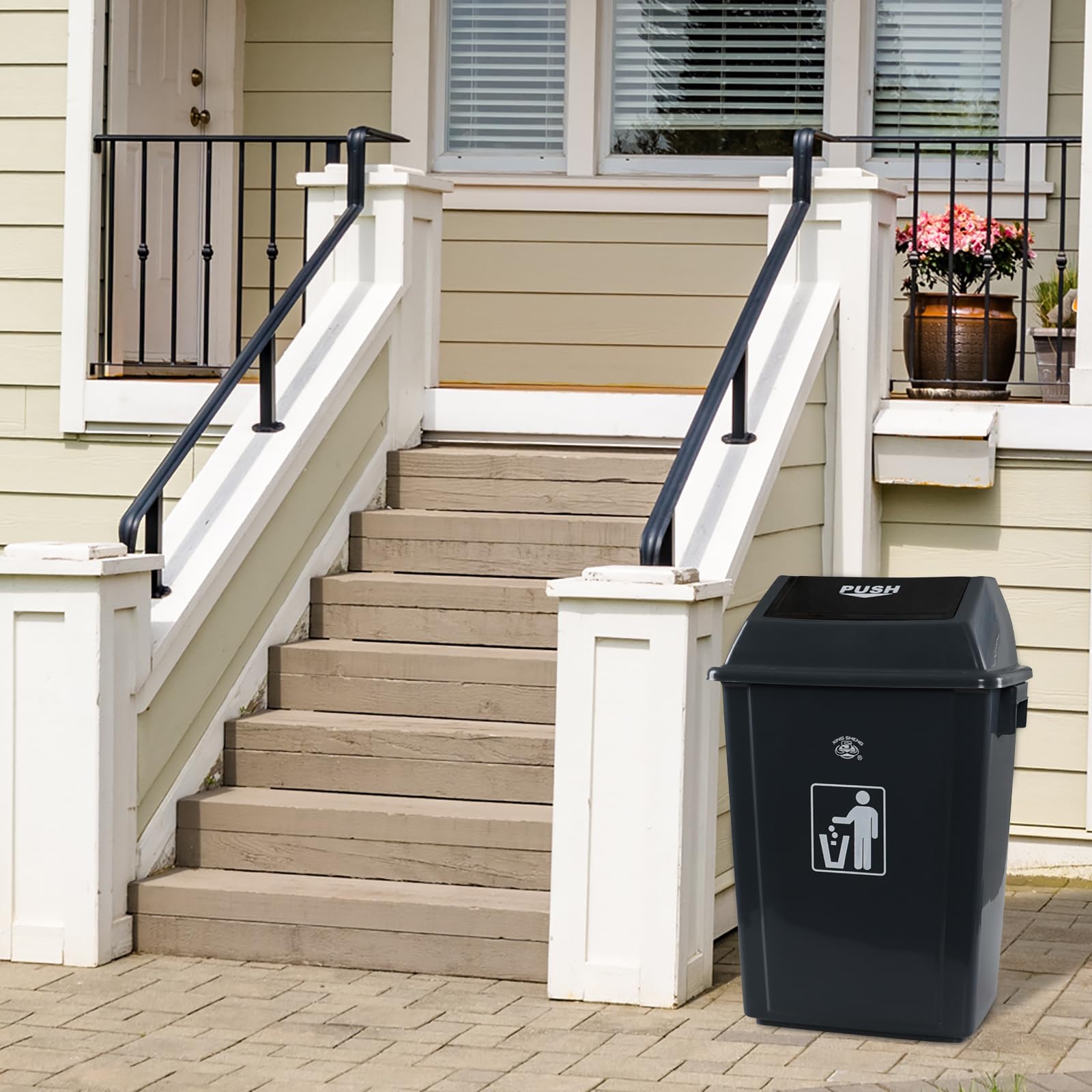 Ortodayes 4-Pack 16 Gollon Large Garbage Cans with Lids, Plastic Outdoor Trash Bin, Grey