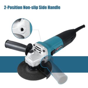 Angle Grinder Grinder Tool, Variable Speed Angle Grinder 4 1/2 Cut off Tool, Metal Cutter Grinder Tool with Grinding and Buffer Polishing Capabilities, 7.5Amp, Non-Slip Handle, and Auxiliary Handle