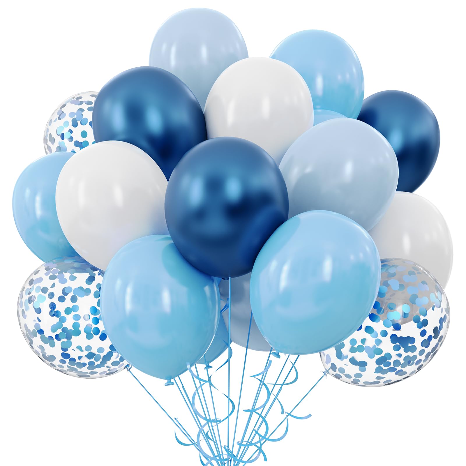 Blue and White Balloons, 50pcs 12 inch Blue White Confetti Balloons Kit, Metallic Chrome Blue Latex Balloons for Birthday, Baby Shower, Graduation Decorations