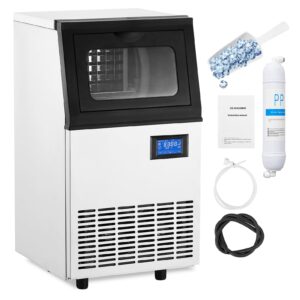 commercial ice maker machine, freestanding/under counter stainless steel ice machine, 90lbs/24 hour with 30lbs ice storage capacity, self cleaning, ideal for restaurant/bar/cafe/shop/home/office