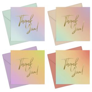 thank you cards with envelopes - gold foil stamp text - stylish, colorful, cute thank you notes for birthdays, holidays, business - 5 x 5 inches