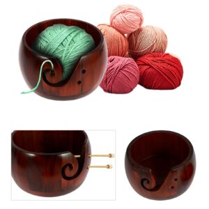 Wooden Yarn Bowl, Handmade Knitting Bowl Wool Holder, Round Crochet Bowl Holder with Holes, Pine Knitting Yarn Bowls Wooden Weaving Thread Bowl, for DIY Knitting 5.9x5.9x3inch (Without Lid)