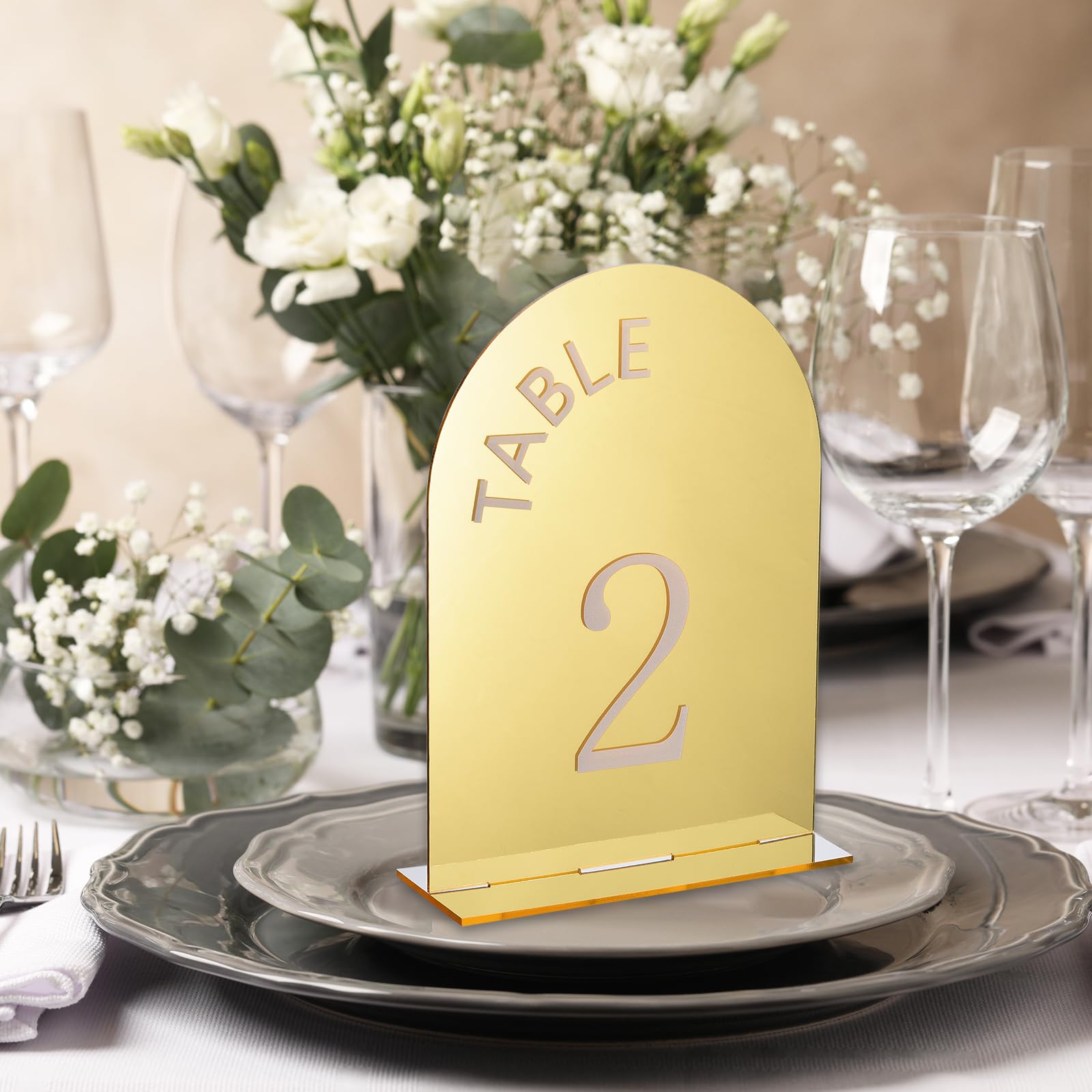 uxcell 30pcs 4.8 x 7 Inch Gold Arch Acrylic Sign with Stand, Acrylic Arch Table Number Holders for Wedding Table Centerpiece Decoration（Number 1-30）