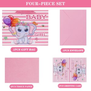 Jaywayang 12.6" Large Baby Girl Gift Bag with Tissue Paper and Greeting Card for Baby Shower, Baby Girl Birthday, New Parents, and More.