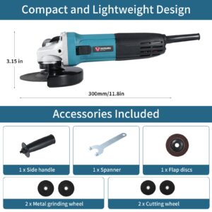 Angle Grinder Grinder Tool, Variable Speed Angle Grinder 4 1/2 Cut off Tool, Metal Cutter Grinder Tool with Grinding and Buffer Polishing Capabilities, 7.5Amp, Non-Slip Handle, and Auxiliary Handle