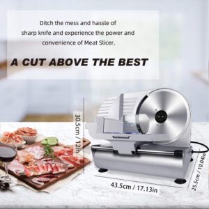 Techwood Electric Meat Slicer, 200W Electric Deli Food Slicer with 9” Removable Stainless Steel Blade & Adjustable Thickness Dial, for Home Use, Ideal for Meat Jerky, Hard Cheese, Vegetables & Bread