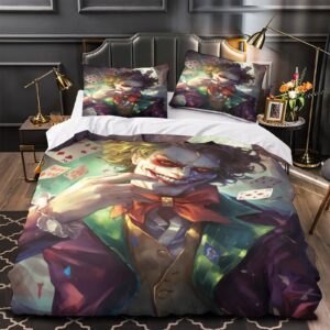 Joker Playing Card 3D Printedmagical Characters Bedding Set Quilt Cover Duvet Cover Comforter Covers with Pillowcases Microfiber 3 Pieces for Childrens And Adults with Zipper Closure Twin（173x218cm）