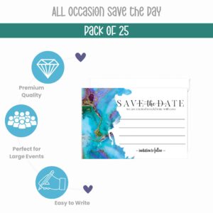 Paper Clever Party Teal and Purple Save the Date with Envelopes, All Occasion Cards for Wedding Invitations, Birthday, Graduation, Modern Watercolor, 3.5x5, 25 Pack