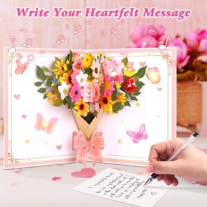 FITMITE Pop-up MUSIC & LIGHTS Birthday Card, 3D Flowers Butterfly Get Well Soon Thank You Anniversary Card and Gifts for Women Wife Girlfriend Mom Sister Firend