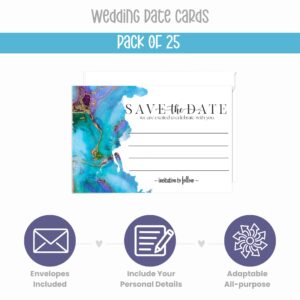 Paper Clever Party Teal and Purple Save the Date with Envelopes, All Occasion Cards for Wedding Invitations, Birthday, Graduation, Modern Watercolor, 3.5x5, 25 Pack