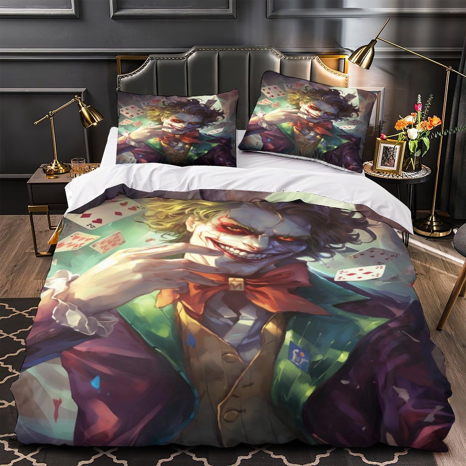 Joker Playing Card Bedding Set 3D Printedmagical Characters Comforter Covers Duvet Cover Quilt Cover with Pillowcases 3 Pieces Microfiber for Childrens And Adults with Zipper Closure Full（203x228cm）