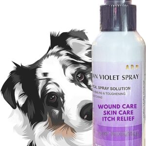 Gentian Violet Spray Solution 1% 100 ML. Pet Wound Care Skin Soother Healing Dog & Cats Skin Infections, Soreness and Irritation Relief, Relieves Dry Itchy Skin Allergies Clean Soothe & Heal