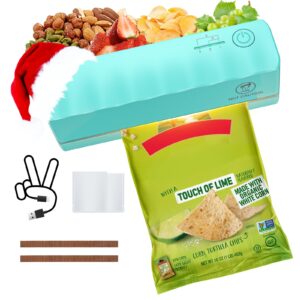 mini heat sealer for plastic bag: portable handheld resealer machine for mylar bags food storage snacks freshness, 5 adjustable gears chip bag sealer (carbon black) (green)