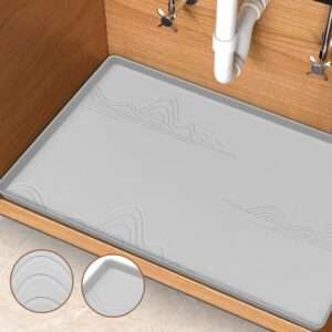 tullyllify under sink mat 22x34, silicone under sink mats for kitchen waterproof, under kitchen sink mat with lip, under sink liner tray, kitchen under sink organizers and storage, light grey