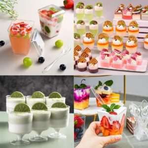 340 Pack Plastic Dessert Cups with Lids and Spoons,5 OZ Mini Clear Parfait Cups Appetizer Cups for Party, Square Dessert Shooter Cups Round Goblet Small Reusable Fruit Ice Cream Pudding Cups Bowls