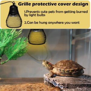 Reptile Heat Lamp,UVA UVB Reptile Light Anti-Scald Heater Guard Turtle Basking Heater Lamp with Guard for Lizard,Snake, Parakeets Parrots Chameleon, Amphibian Bird Supplies(2 Bulbs 25W+50W)