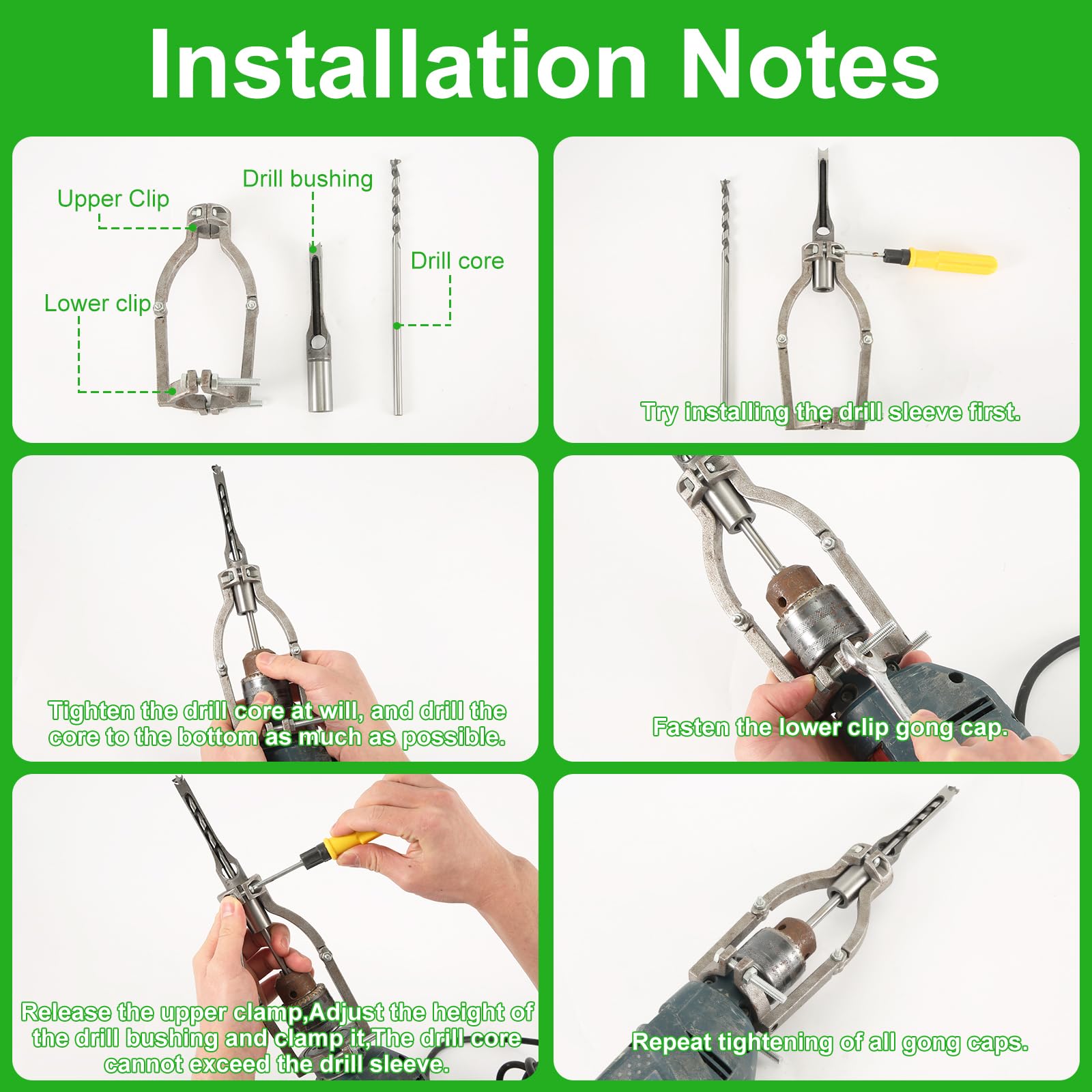 Square Hole Drill Bit Adapter & Screw Reinforced Fixation, Woodworking Square Hole Drill Fixing Bracket Mortising Attachment Accessories for Drill Press Mortise Machine & Tenon Tools