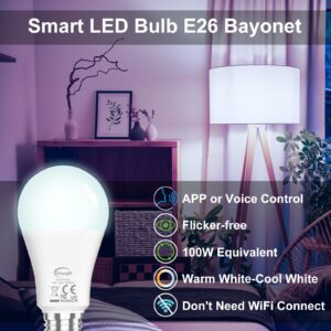 Alexa Light Bulbs 13W E26 Smart LED Light Bulb Compatible with Alexa Warm White to White A19 APP Control Bulb Bluetooth Mesh 1 Pack