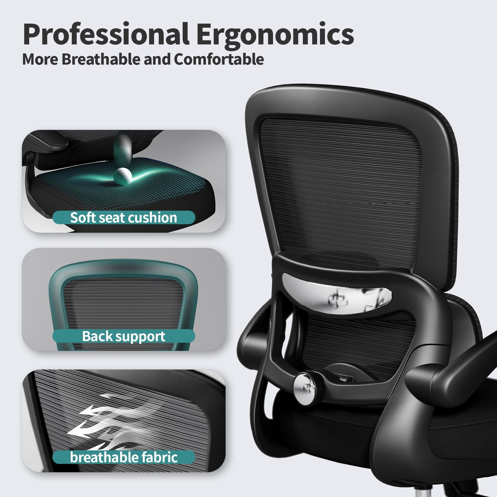 TRALT Office Chair - Ergonomic Desk Chair with Adjustable Lumbar Support, Mesh Computer Chair, Executive Chair for Home Office Comfortable Lumbar Support (Black)