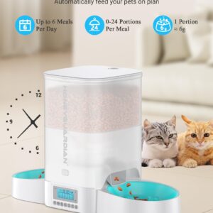 HoneyGuaridan Automatic Cat Feeder for Two Cats,3.5L Cat Food Dispenser with Slow Feeder Bowl,Timed Cat Feeder Programmable 1-6 Meals Control, Dual Power Supply,10s Meal Call White