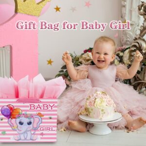 Jaywayang 12.6" Large Baby Girl Gift Bag with Tissue Paper and Greeting Card for Baby Shower, Baby Girl Birthday, New Parents, and More.