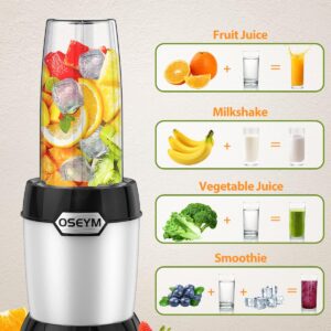 OSEYM Blender for Shakes and Smoothies, Large Size Personal Blenders for Kitchen Max 1000W High Power with Blending and Grinding, Countertop Blenders with 2 * 27 Oz & 10 Oz BPA Free Travel Cup and Lid