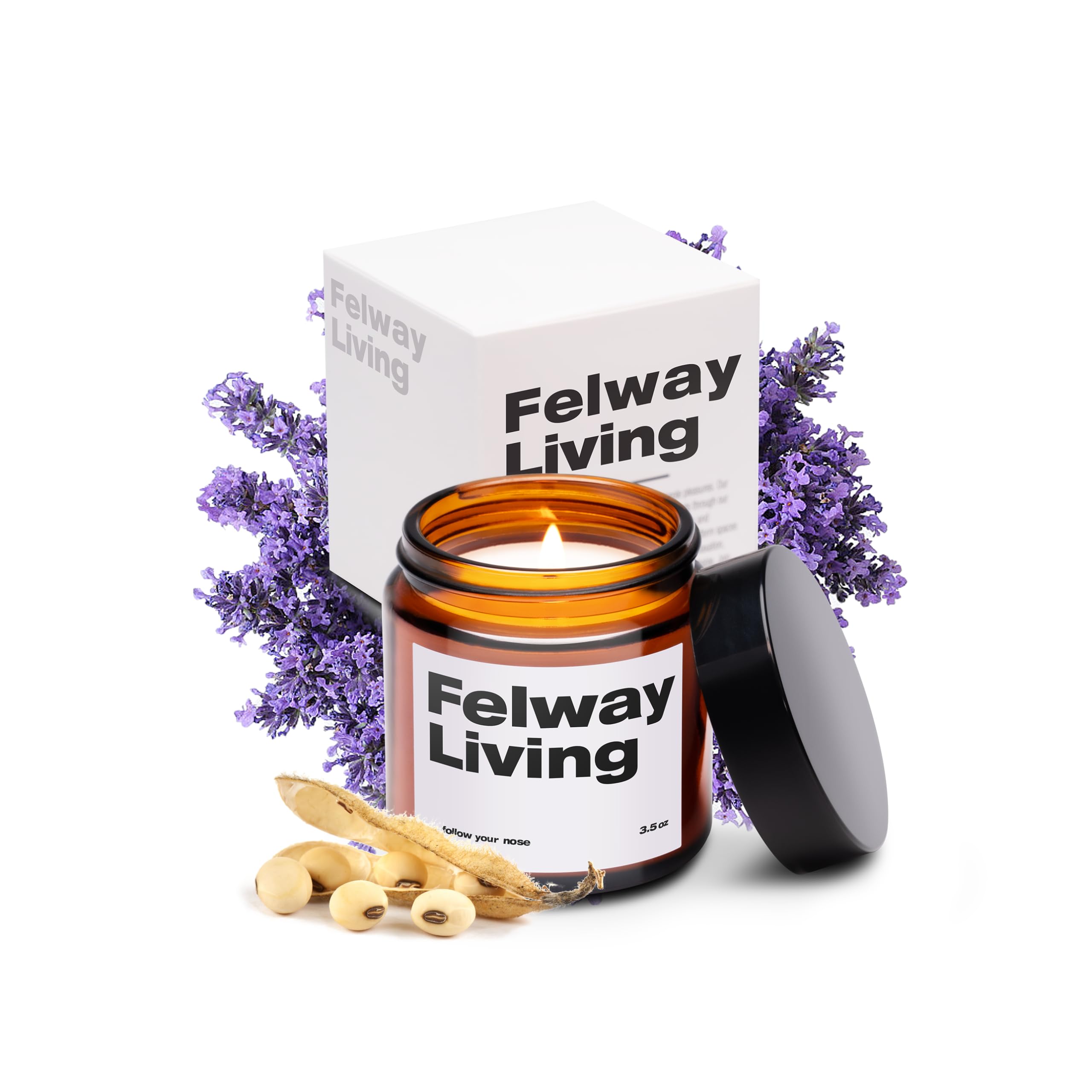 FELWAY Lavender Scented Candle for Travel, Natural Soy Wax, Non Toxic Candles for Home with Pets (Lavender, Burning Time 20+Hrs)