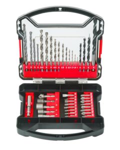 avid power 41 pcs drill bit set, brad point drill bits, high speed steel twist drill bit and screwdriver bit combo kit for metal, wood and masonry-red