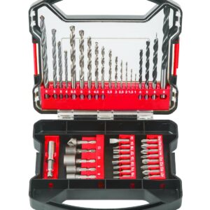 AVID POWER 41 PCS Drill Bit Set, Brad Point Drill Bits, High Speed Steel Twist Drill Bit and Screwdriver Bit Combo Kit for Metal, Wood and Masonry-RED