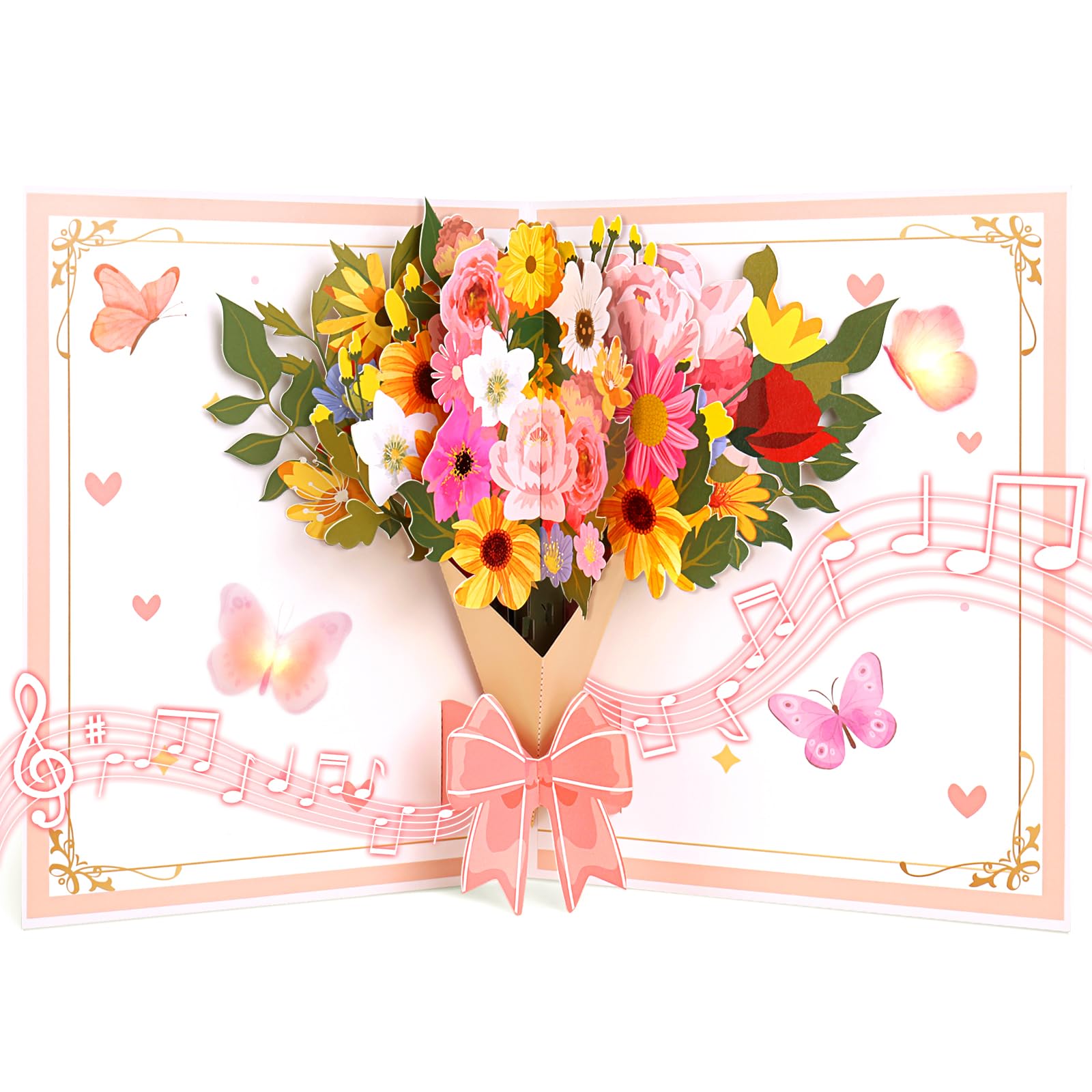 FITMITE Pop-up MUSIC & LIGHTS Birthday Card, 3D Flowers Butterfly Get Well Soon Thank You Anniversary Card and Gifts for Women Wife Girlfriend Mom Sister Firend