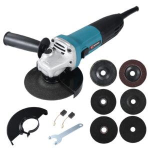 angle grinder grinder tool, variable speed angle grinder 4 1/2 cut off tool, metal cutter grinder tool with grinding and buffer polishing capabilities, 7.5amp, non-slip handle, and auxiliary handle