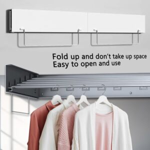 GOOUQA Clothes Drying Rack Collapsible Wall Mounted, 31.5" Wide Space Saving Retractable Drying Rack Laundry Clothing with Wall Template, 13.2 Linear Ft, 60 lb Capacity, White