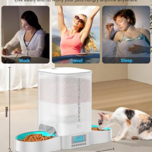 HoneyGuaridan Automatic Cat Feeder for Two Cats,3.5L Cat Food Dispenser with Slow Feeder Bowl,Timed Cat Feeder Programmable 1-6 Meals Control, Dual Power Supply,10s Meal Call White