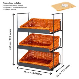 Bread Display Rack | Willow Basket Display For Kitchen Counter Storage & Bakery | Bread Organizer | Farmers Market Display | Basket For Potatoes And Onions | Fruit & Vegetables Holder