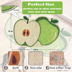 JSNTORIH Cute Cat Litter Trapping Mat 24”x16”, Traps Mess from Litter Box and Pet Food Bowl, Soft on Kitty Paws, Easy Clean, Kitten Litter Box Mat (Apple)…