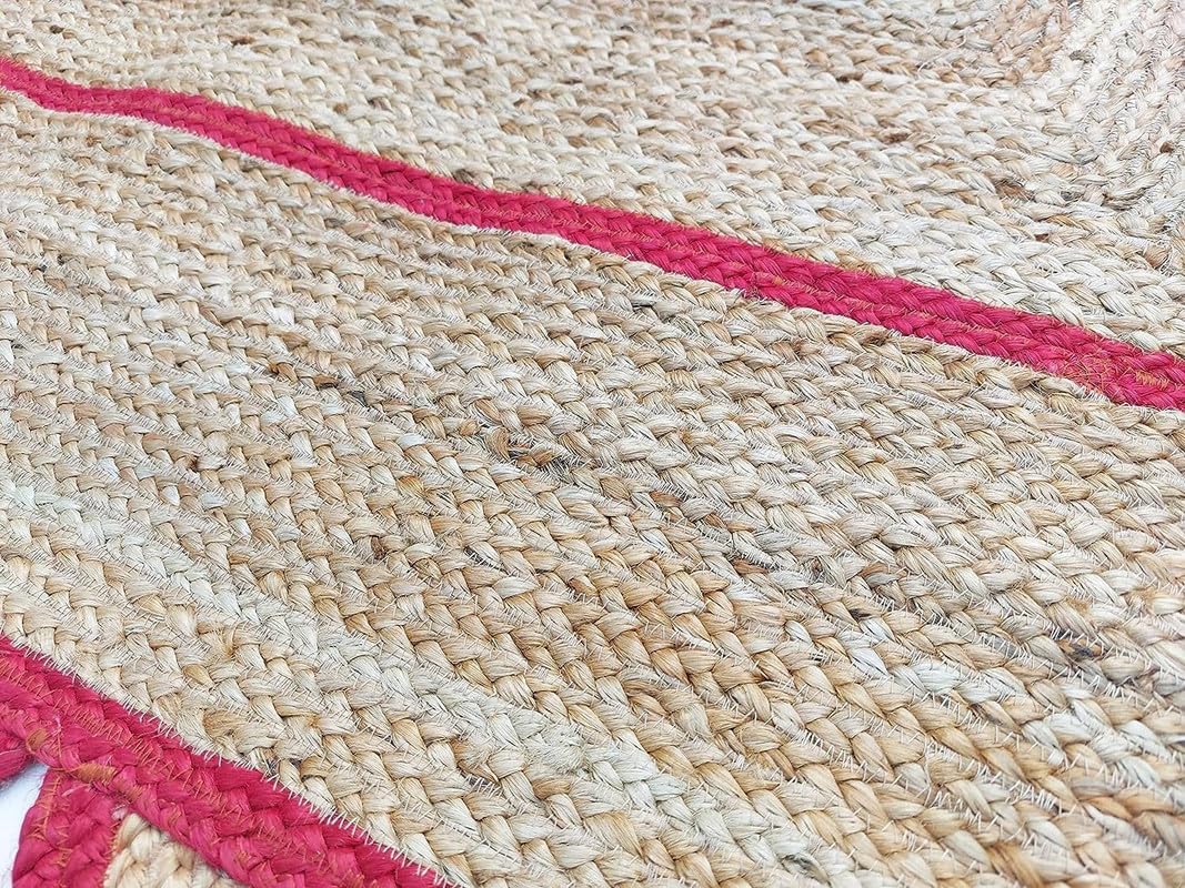 BUNDELA EXPORTS Scalloped Jute Area Rug, Floor Farmhouse Rug Natural Braided Reversible Boho Eco Large 2x12 Ft Runner Rug (RED)