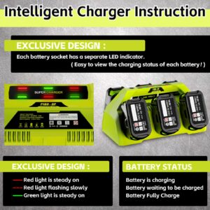 CaliHutt 【 Wall-Hole】 Replace 6 Port Chrager for P135 P117 Ryobi 18V Lithium-Ion Charger Fast Charge with Power Choose Button,6 LED Indicators