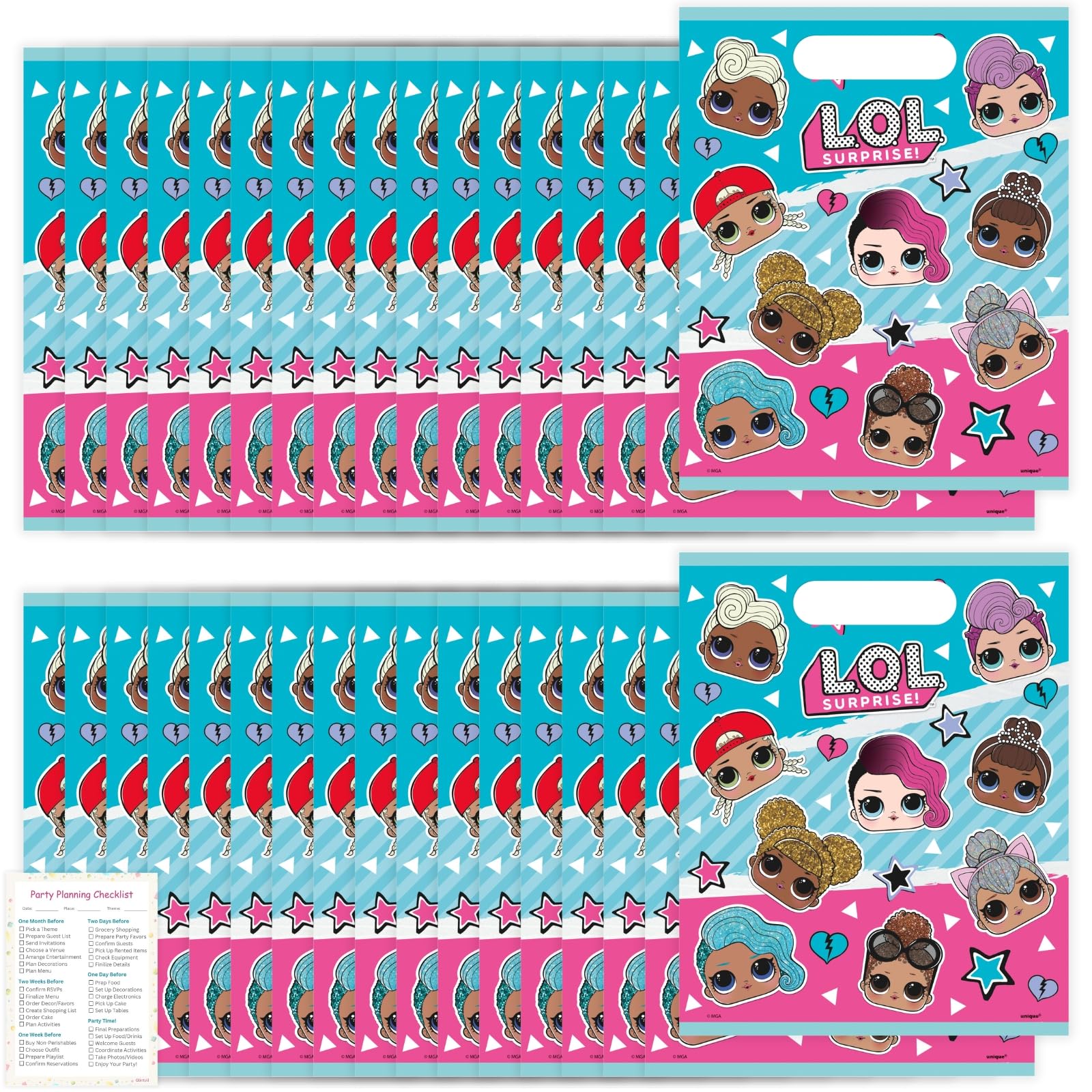 Unique LOL Party Favor Bags Pack - 16 Plastic LOL Goodie Bags & Checklist, LOL Birthday Decorations & Supplies